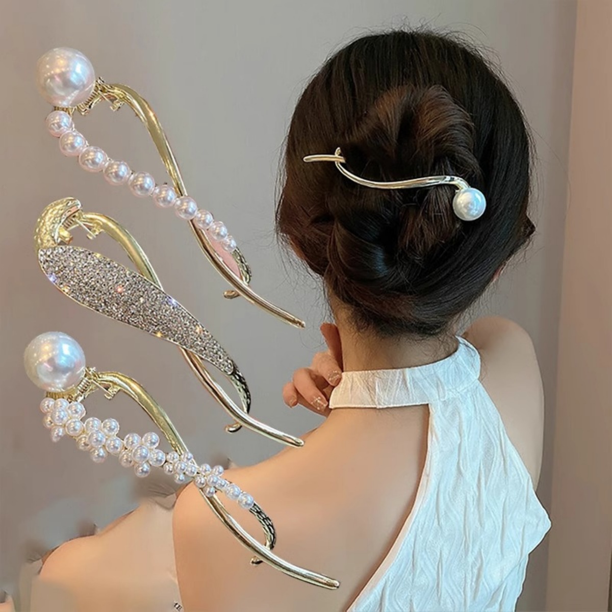 Korean Lifestyle & Kids Boutique Photos - Elegant Glitter ไข่มุกผมคลิปสําหรับผู้หญิงอินเทรนด์ Twisted ผมคลิปสาวแฟชั่นชีวิตประจําวันอุปกรณ์เสริมผมเครื่องประดับผม Pin