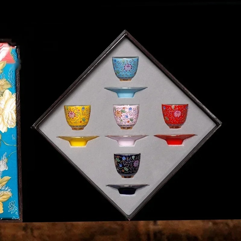 Celadon Ceramic Cup - ถ้วยชาเซรามิกเคลือบลายกังฟู ขนาดเล็ก ปากกว้าง ขอบบาง สไตล์เรโทร ถ้วยชงชาแบบพิธีการ