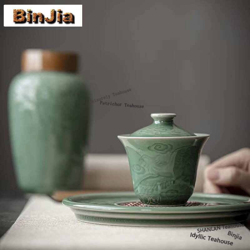 ชุดน้ำชาจีนหัตถกรรมทำจาก Relie - Celadon Ceramic Cup บทวิจารณ์และราคา